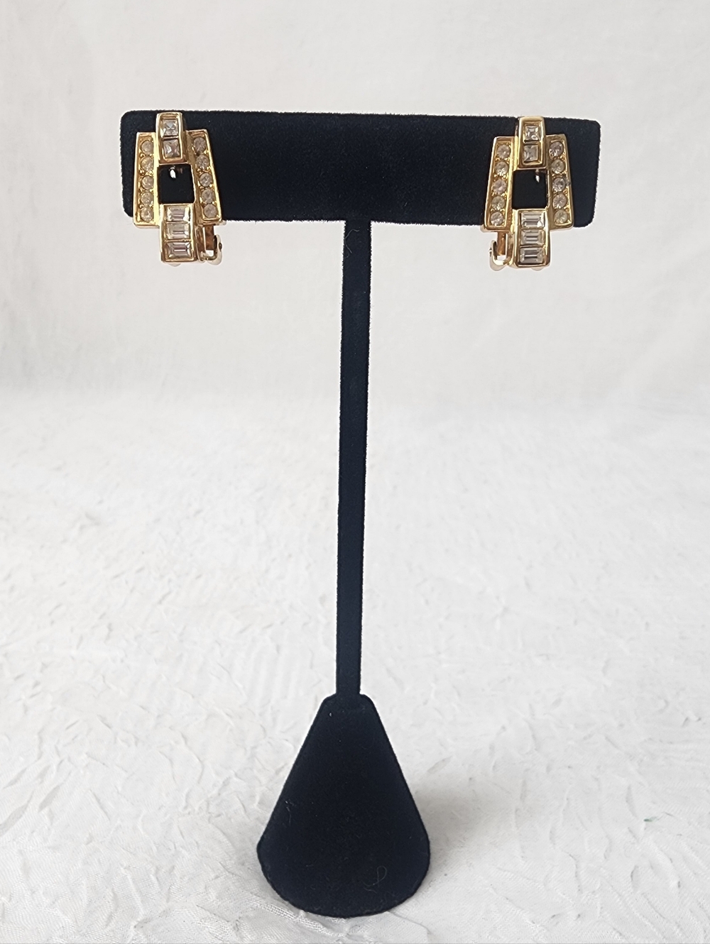 Auth Dior Crystal Gold Clip Earrings